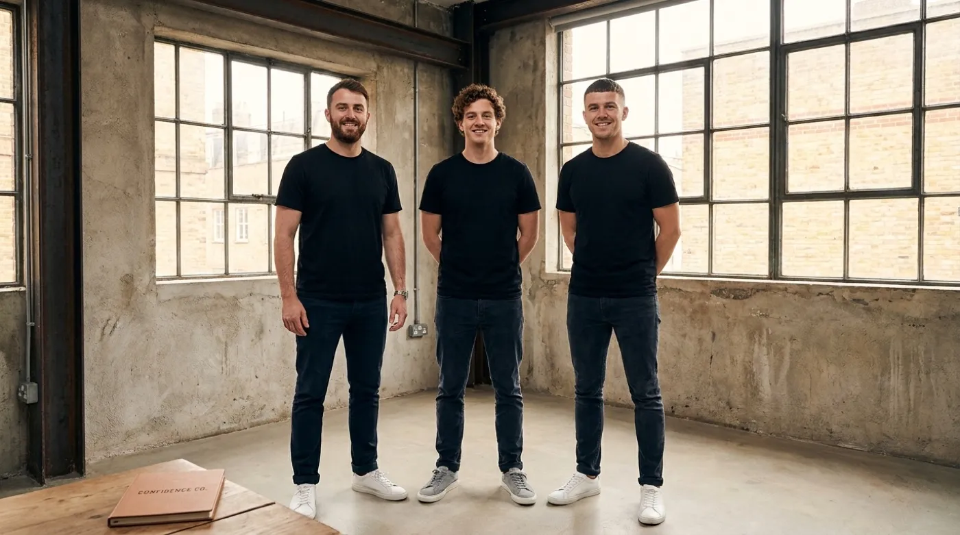Trzej założyciele ExtraCM — Jamie, Tom i Nick w Londynie