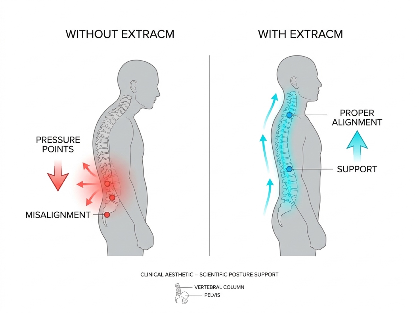 Spine alignment comparison — with and without ExtraCM